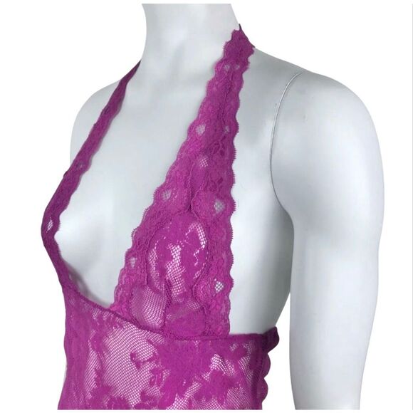 Victoria's Secret Floral Lace Plunge Lingerie Women Extra Small Purple - Picture 2 of 6